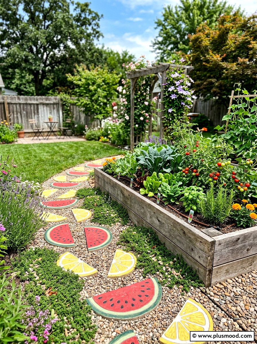 Fruit Pattern Stones - 25 painted rock ideas for pathway art