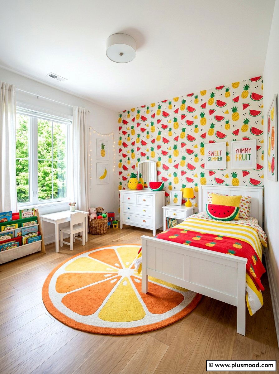 Fruit Print Kids Room - 25 summer kids bedroom ideas