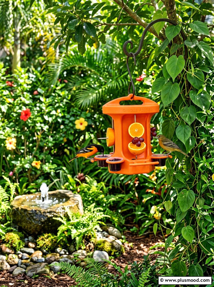 Fruit bird feeder for orioles - 25 small backyard ideas with bird feeders