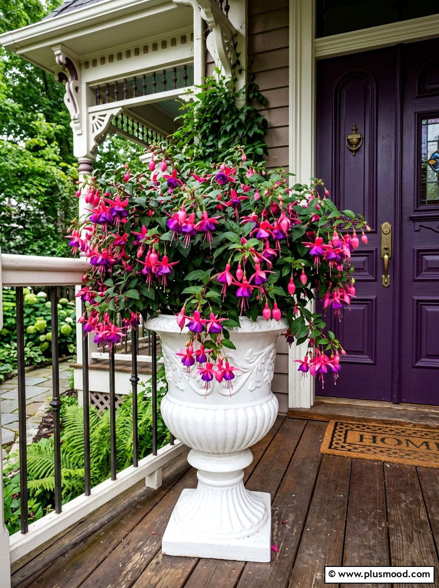 Fuchsia Flower Shady Entry Pot - 25 summer container ideas for front door