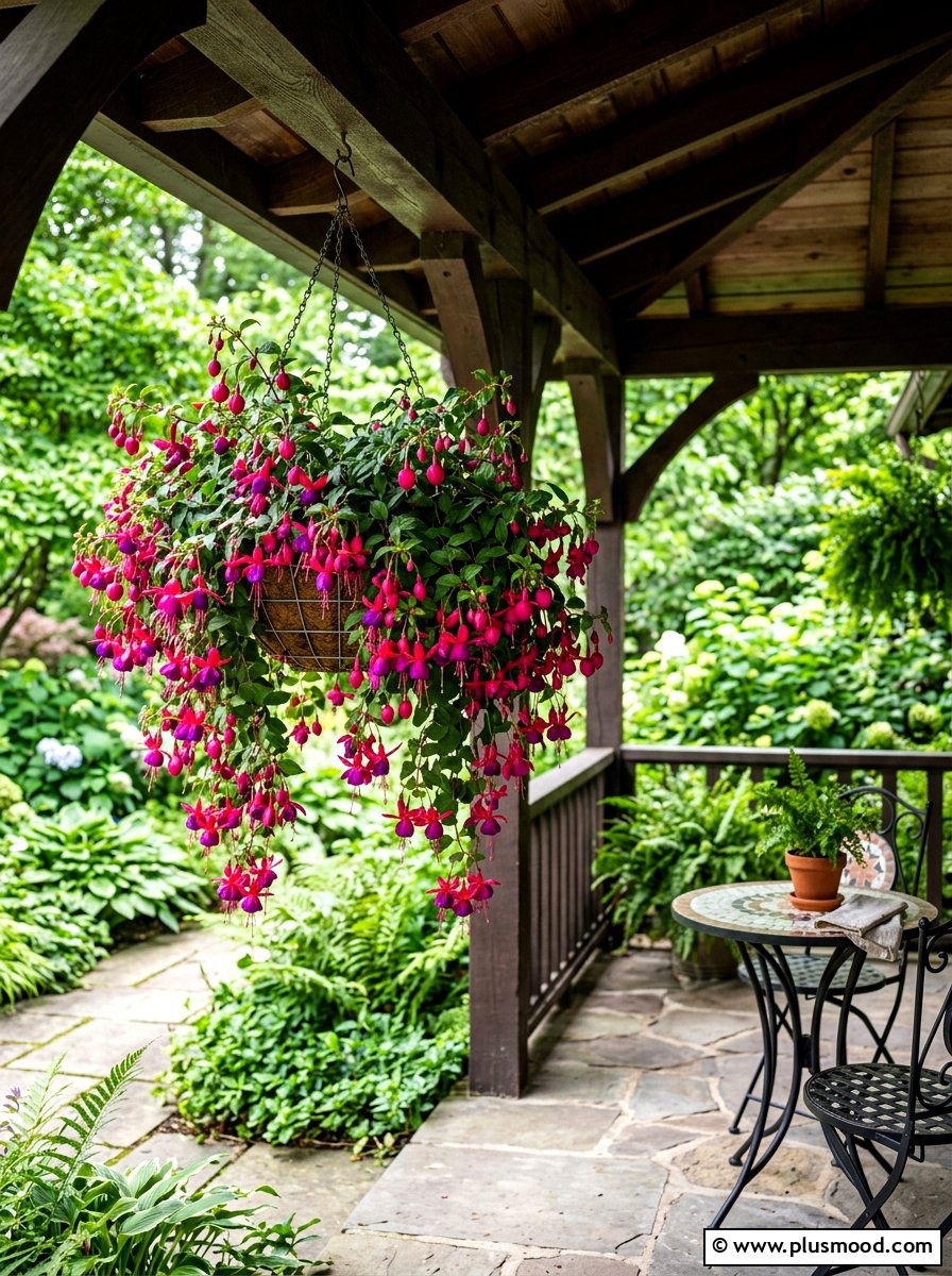 Fuchsia hanging baskets for shade - 25 summer front porch decor ideas with hanging baskets