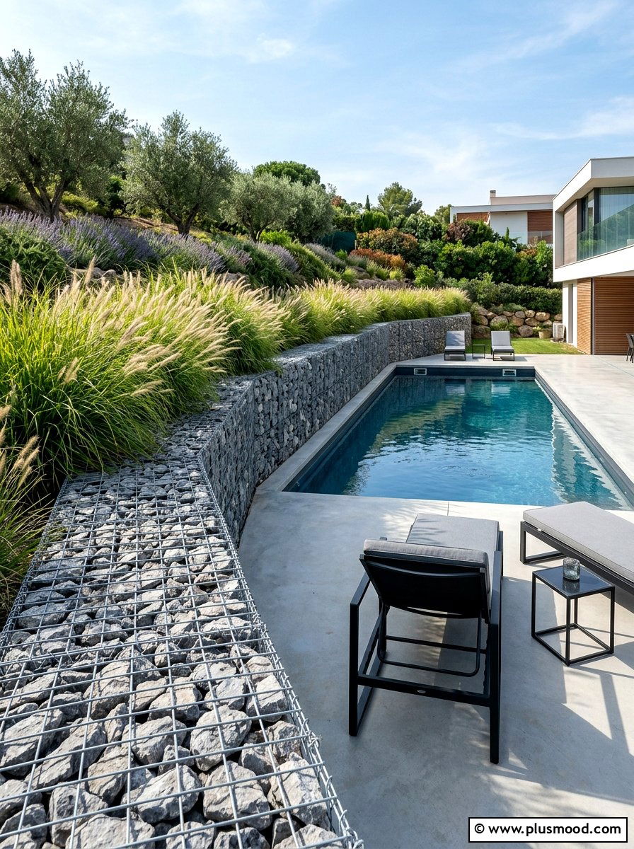 Gabion Basket Pool Retaining Wall - 25 pool landscaping ideas with retaining wall
