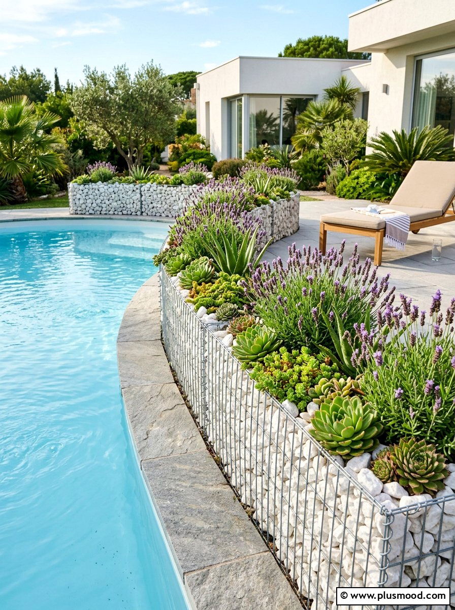 Gabion Planter Box Pool Surround - 25 pool landscaping ideas with gabion walls