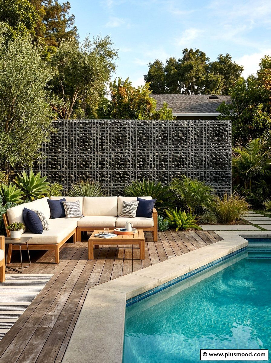 Gabion Pool Privacy Screen - 25 pool landscaping ideas with gabion walls