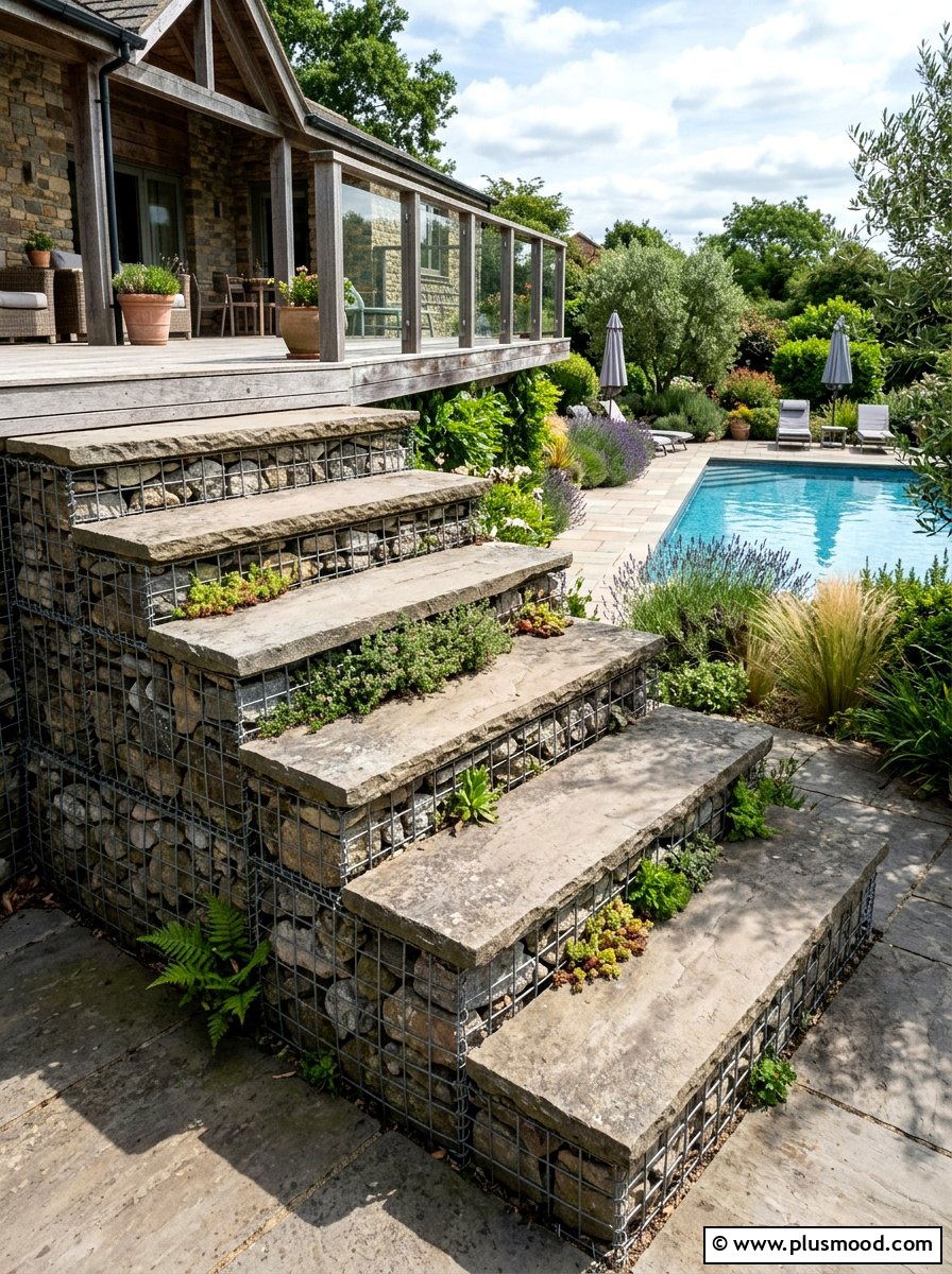 Gabion Steps For Pool Deck - 25 pool landscaping ideas with gabion walls