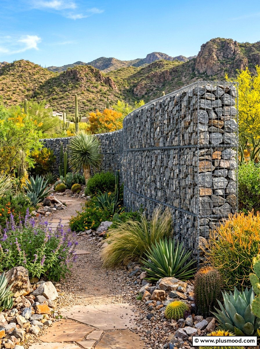 Gabion Stone Wall - 25 summer garden privacy screen ideas