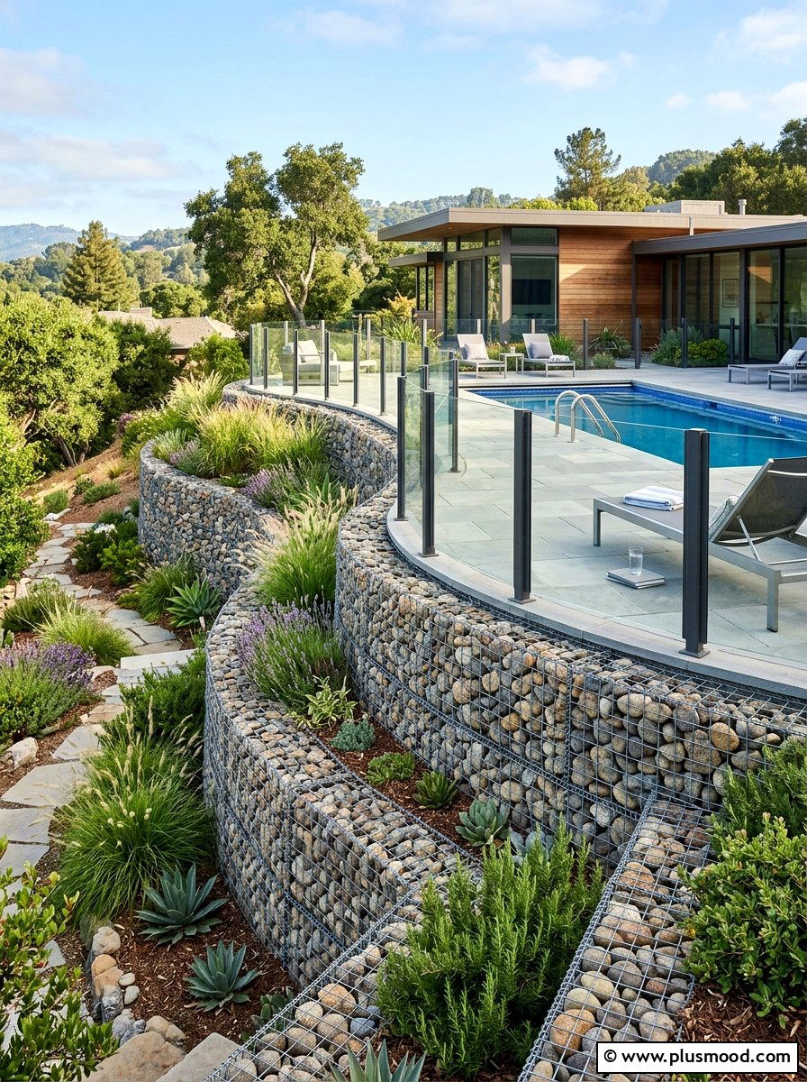 Gabion Wall Landscaping - 25 pool landscaping ideas for sloped yards