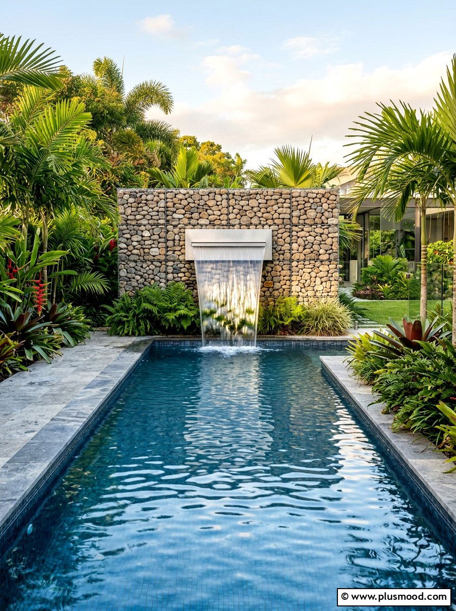 Gabion Wall Water Feature - 25 pool landscaping ideas with gabion walls
