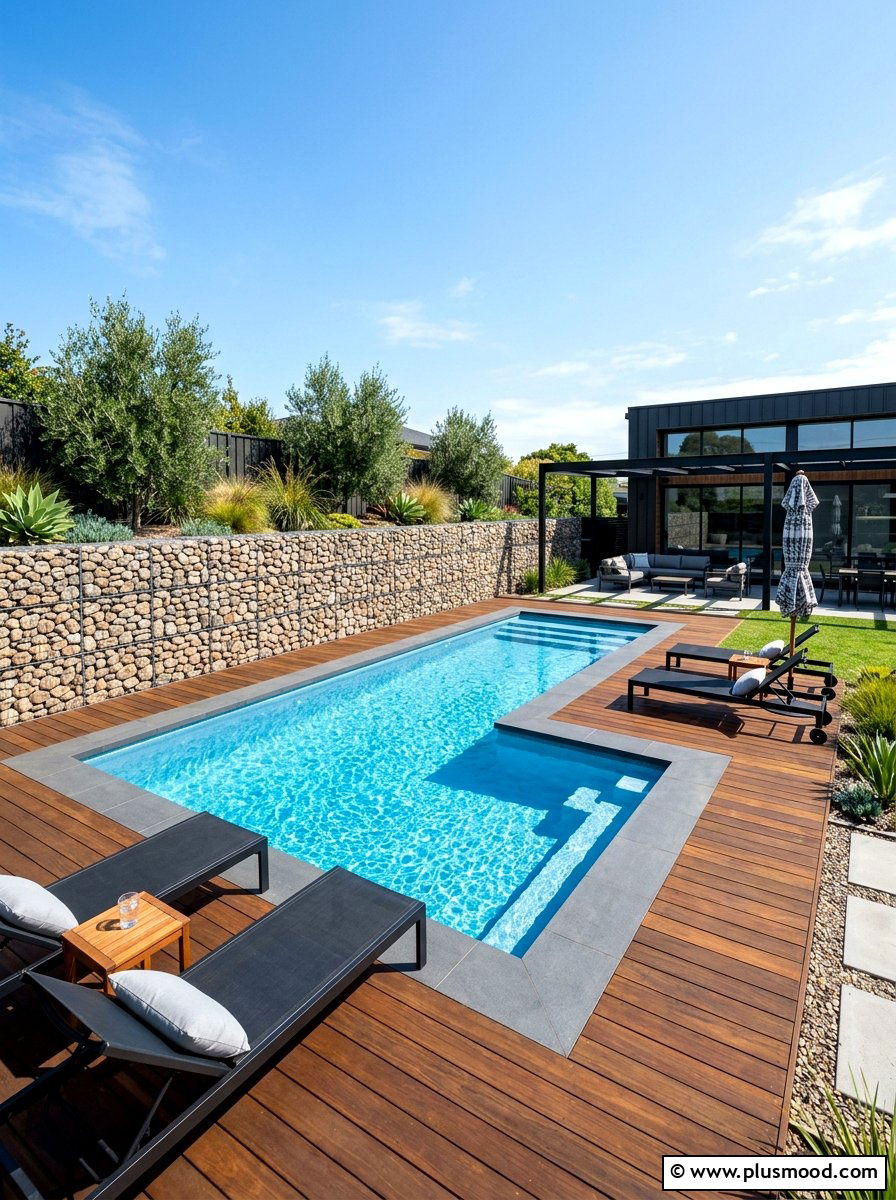 Gabion wall pool boundary - 25 summer pool privacy ideas
