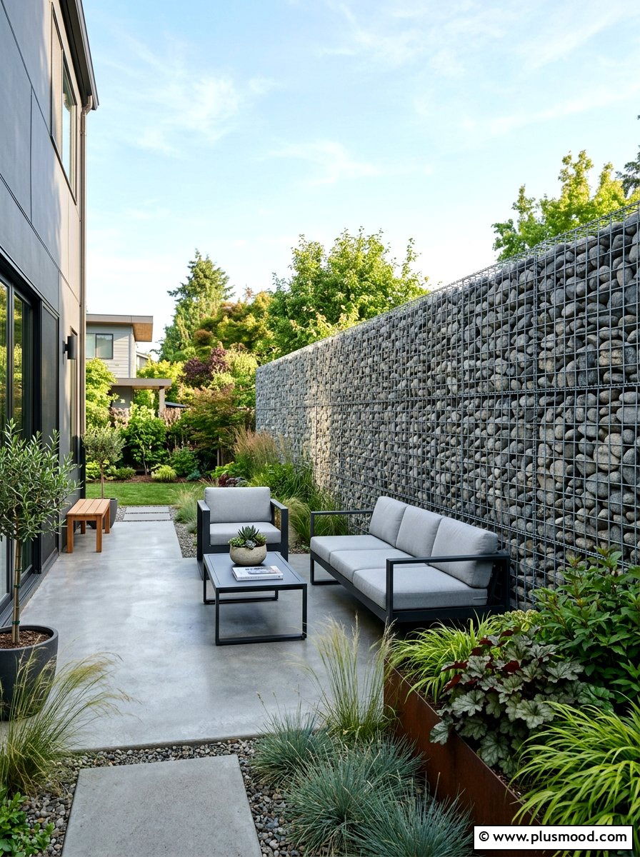 Gabion wall privacy - 25 small backyard ideas with stone wall