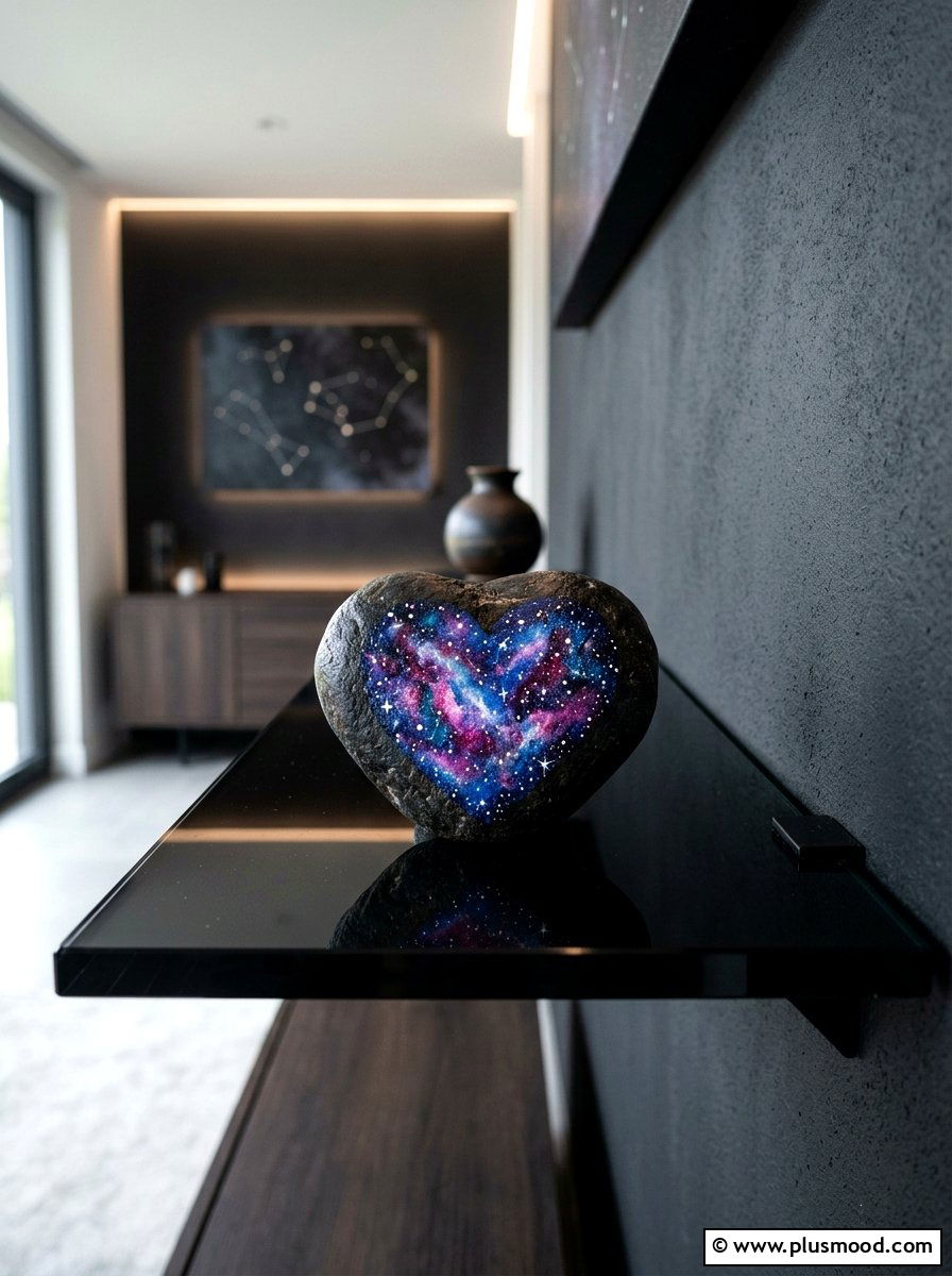 Galaxy Heart Painted Rock - 25 painted rock ideas for valentines day