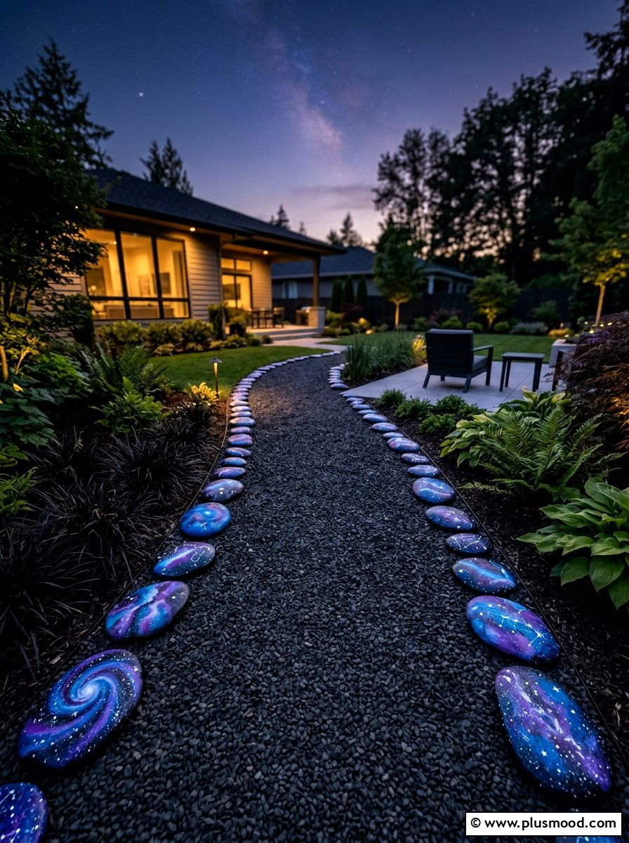 Galaxy Painted Stones - 25 painted rock ideas for pathway art