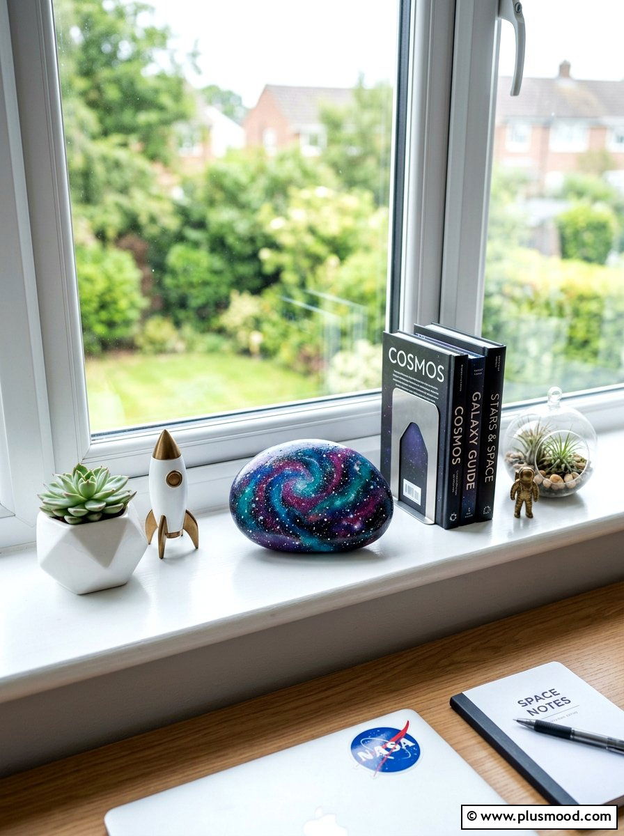 Galaxy Stone Painting - 25 painted rock ideas for window sill display