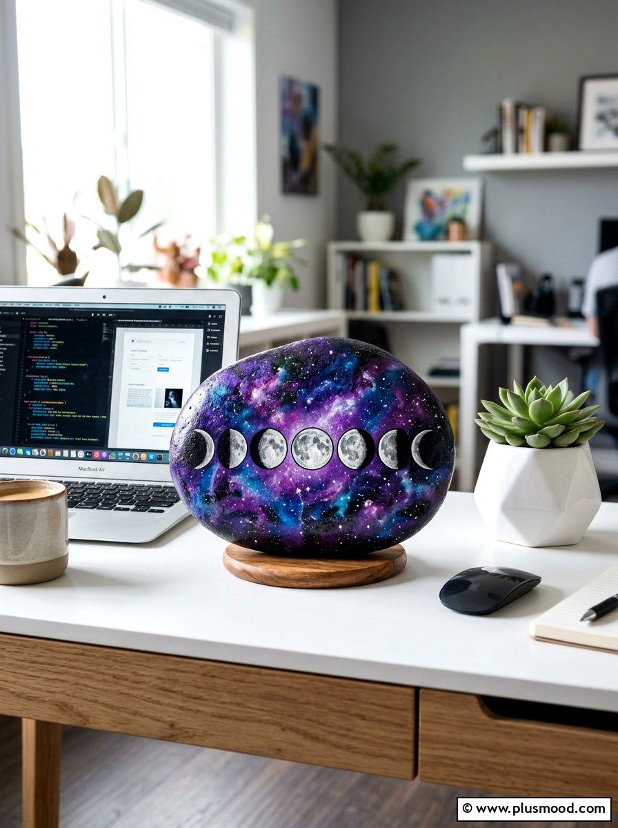 Galaxy moon phase painting - 25 painted rock ideas with moon phases