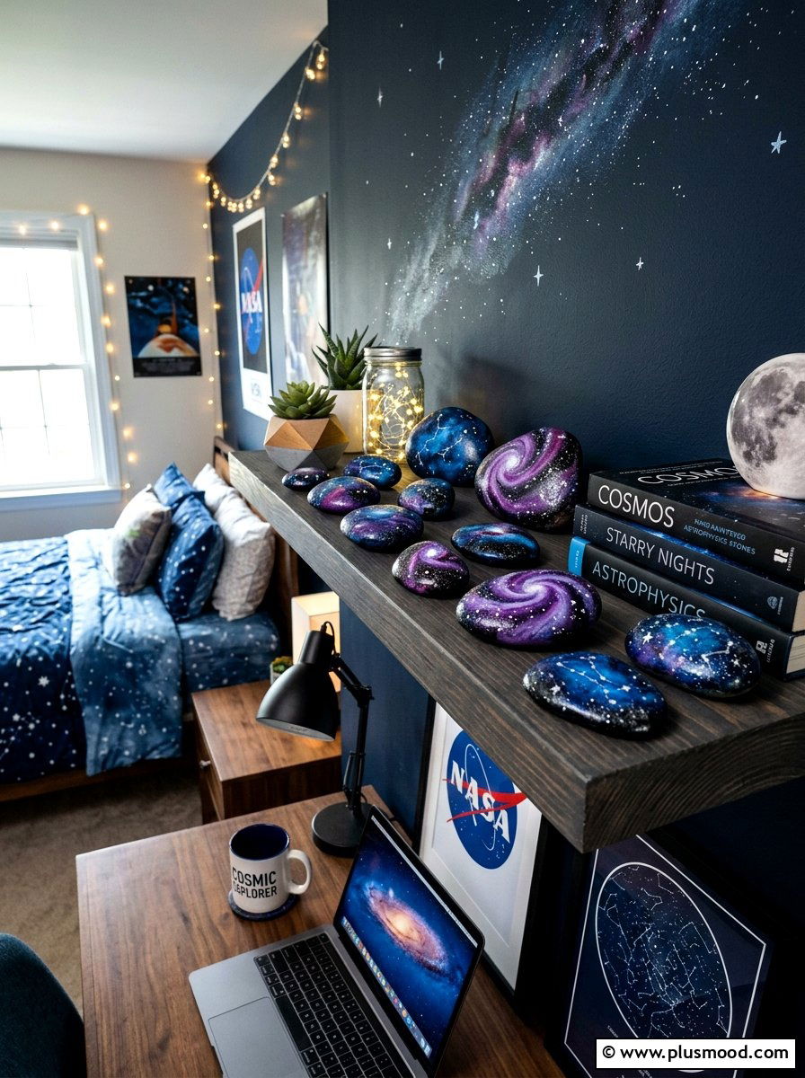 Galaxy rock painting - 25 painted rock ideas with acrylic paint