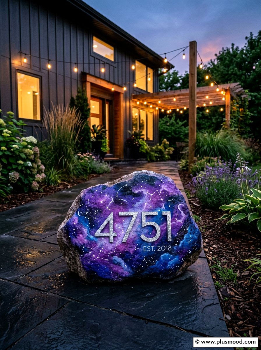 Galaxy theme address rock - 25 painted rock ideas for address markers