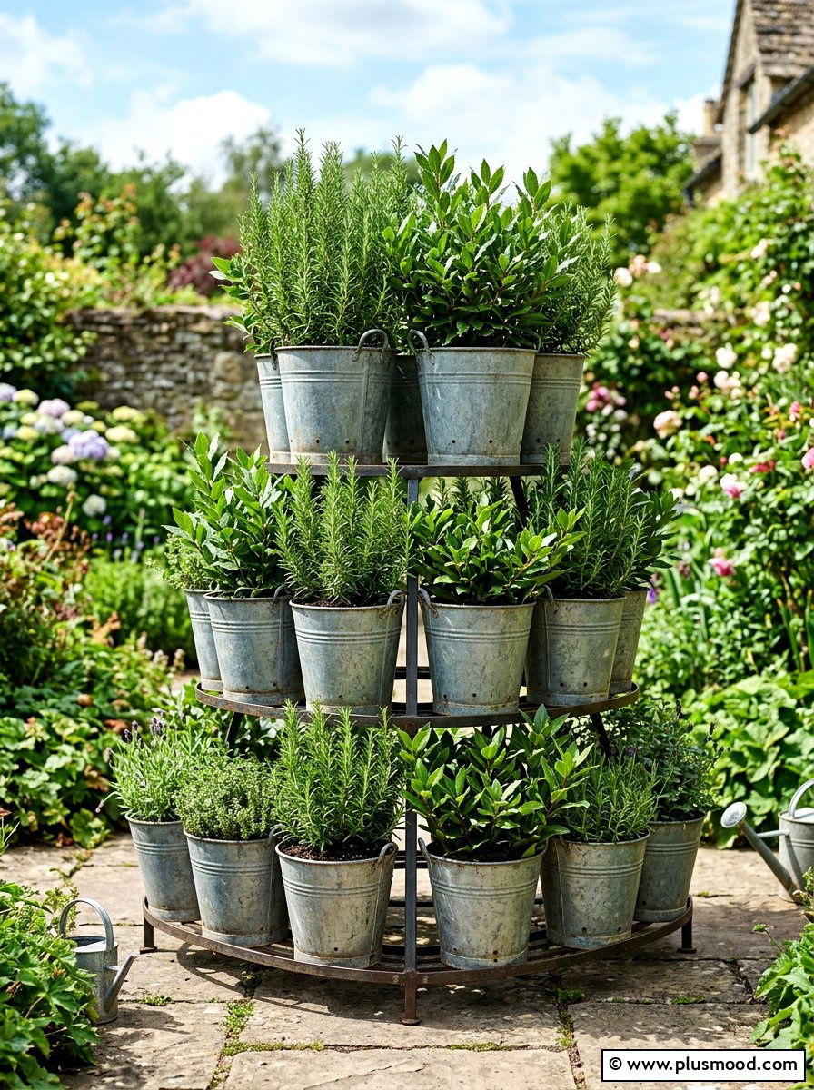 Galvanized Bucket Planter - 25 small backyard ideas with herb garden