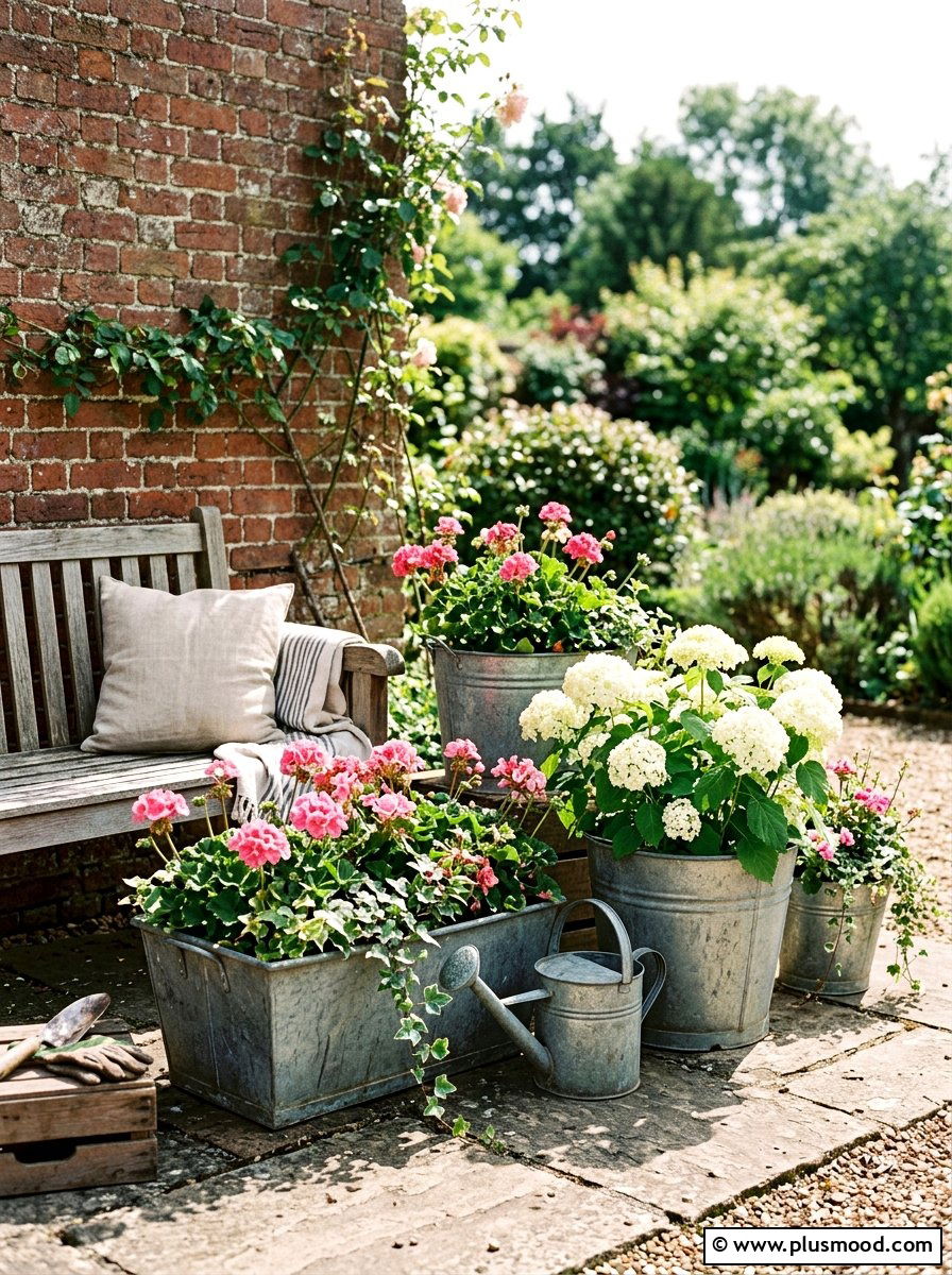 Galvanized Container Garden - 25 summer farmhouse patio ideas