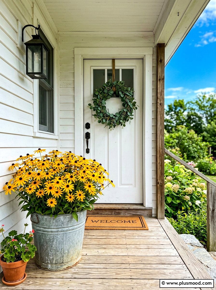 Galvanized Metal Bucket - 25 summer front door decor ideas