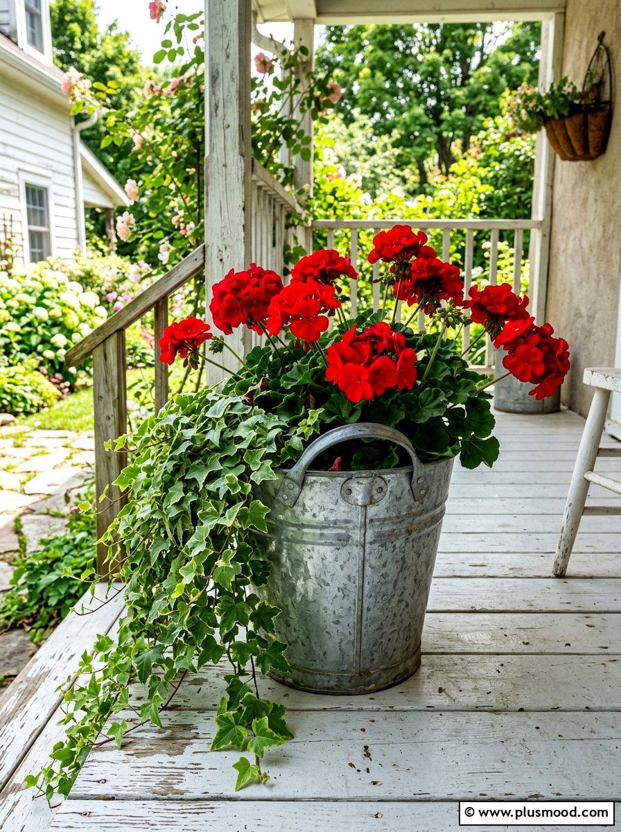 Galvanized Metal Bucket Planter - 25 summer farmhouse planter ideas