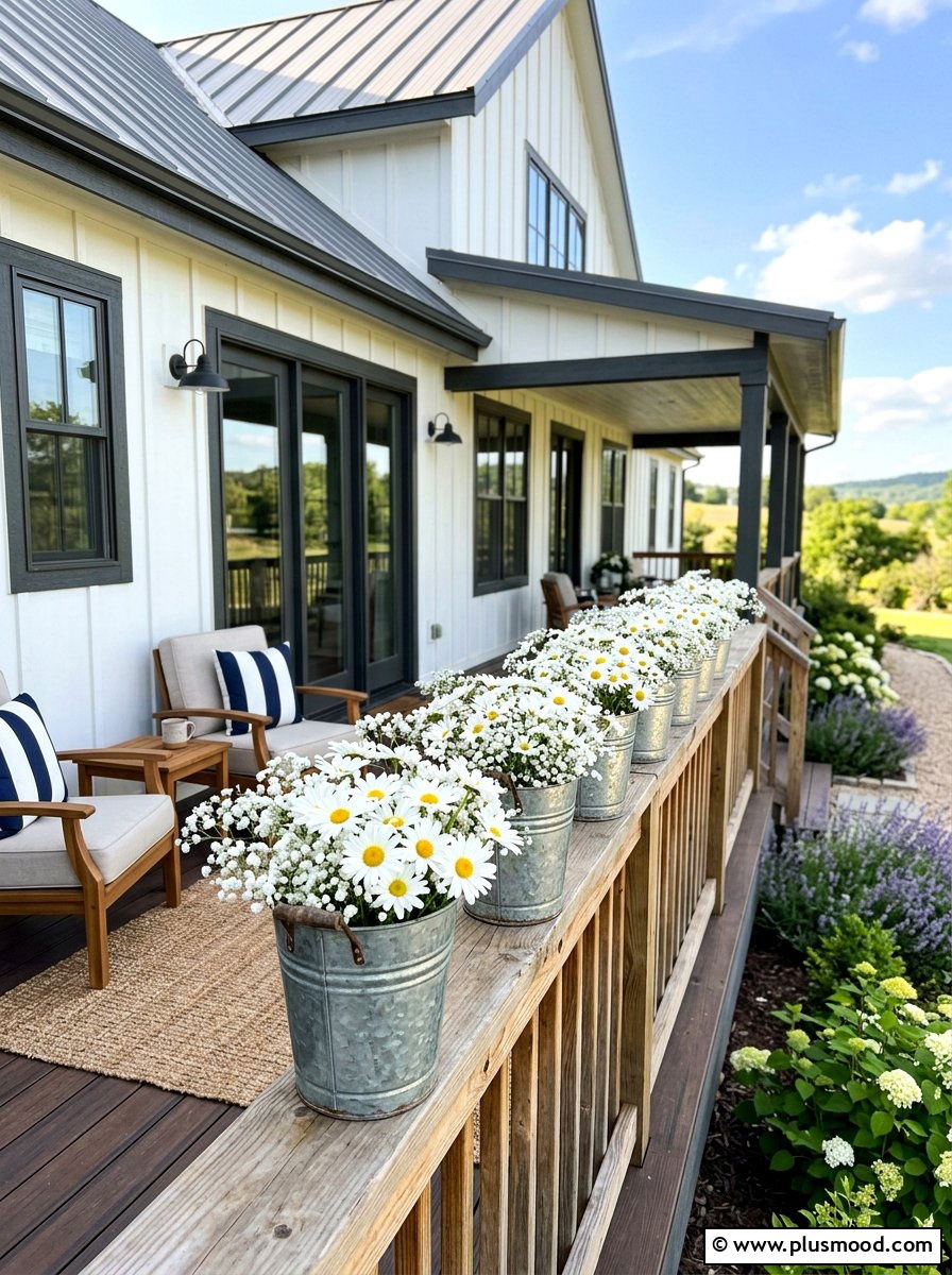 Galvanized Metal Bucket Planter - 25 summer curb appeal planter ideas