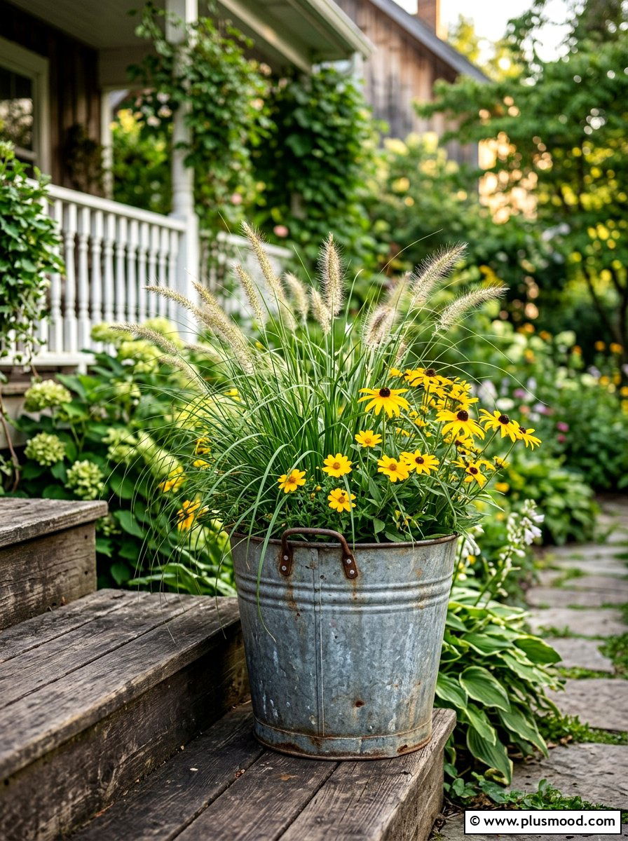Galvanized Metal Bucket - 25 late summer porch decor ideas