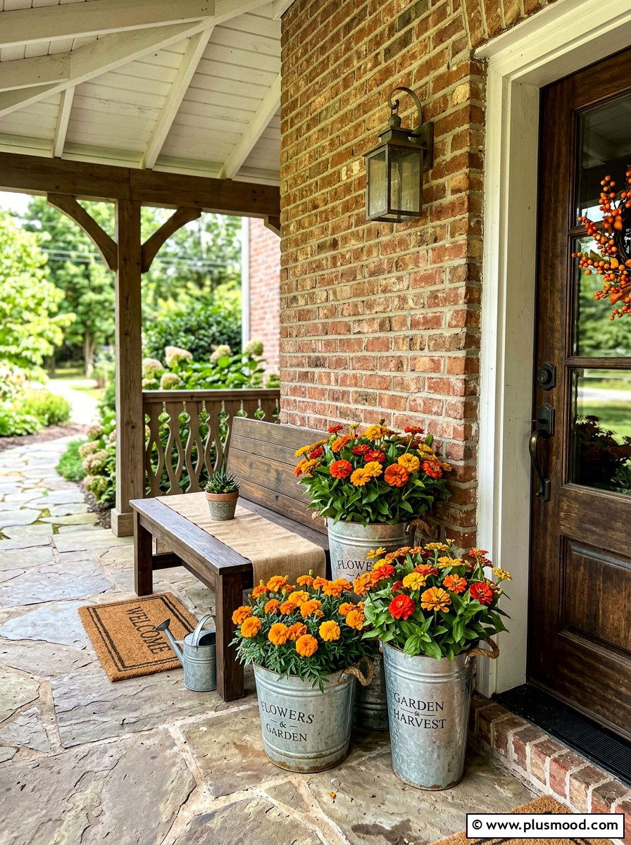 Galvanized Metal Buckets - 25 late summer front porch ideas
