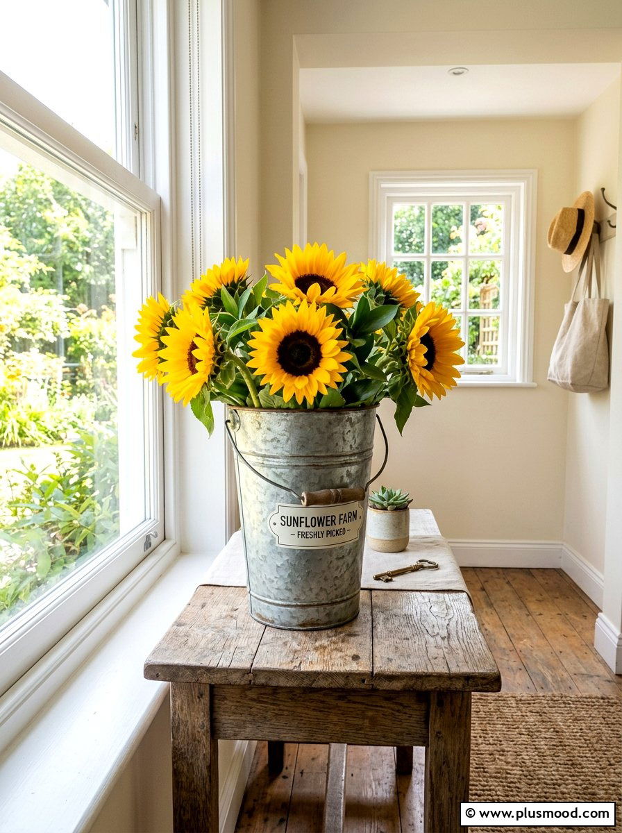Galvanized Metal Flower Bucket - 25 summer rustic decor ideas
