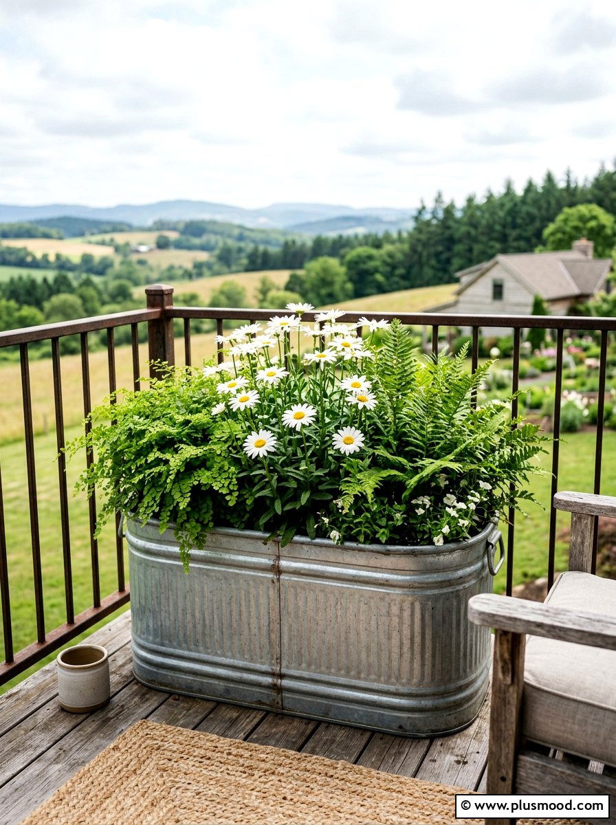Galvanized Metal Planter - 25 summer railing planter balcony ideas
