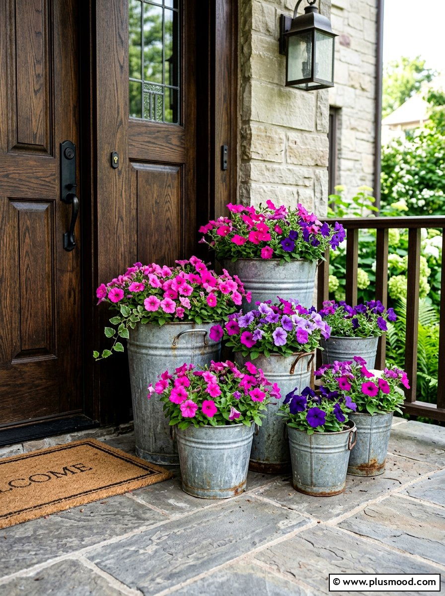 Galvanized Metal Planter - 25 summer rustic front porch ideas
