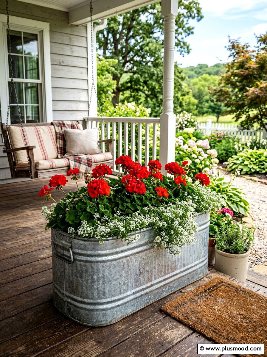 Galvanized Metal Planter - 25 summer porch planter ideas