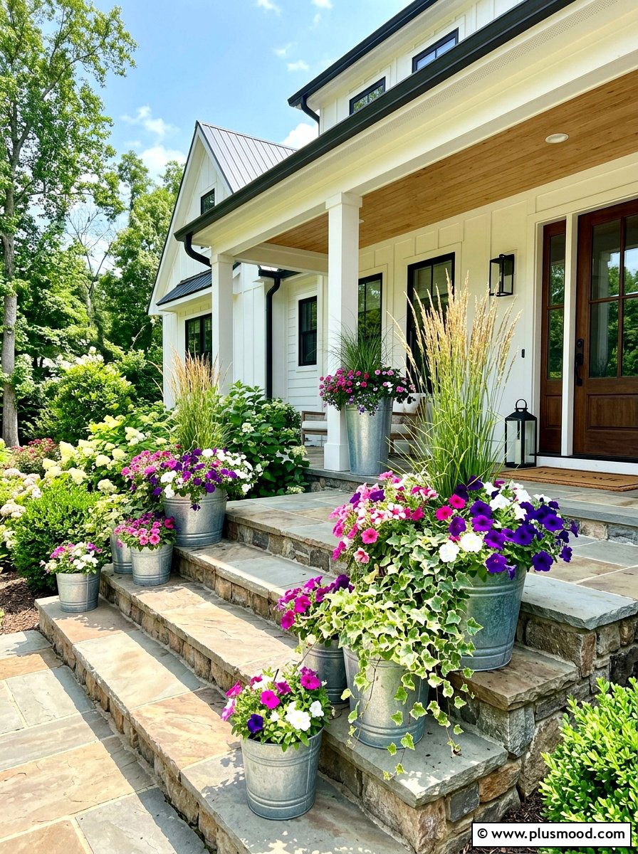 Galvanized Metal Planters - 25 summer backyard farmhouse ideas
