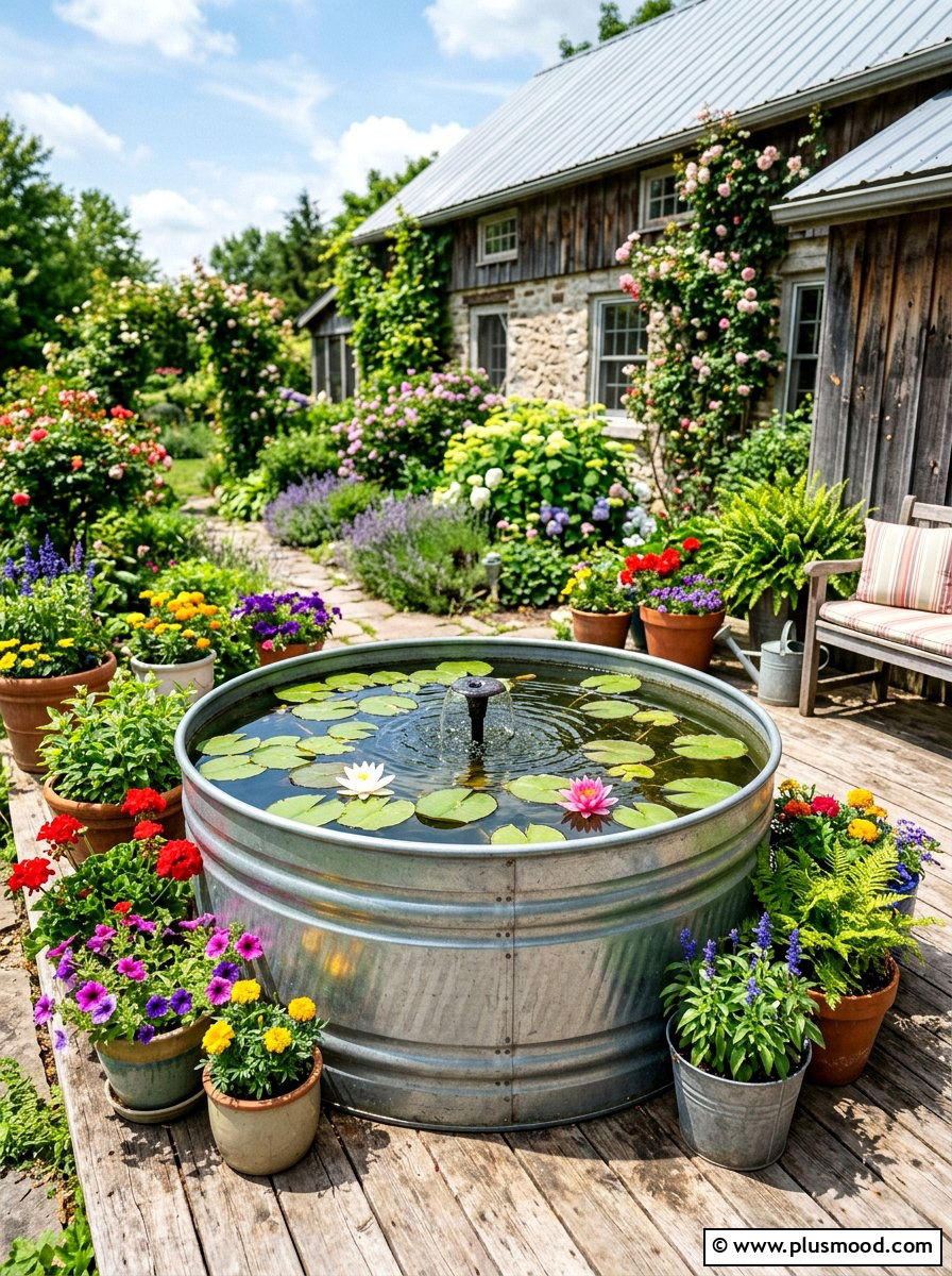Galvanized Metal Stock Tank - 25 summer water feature backyard ideas