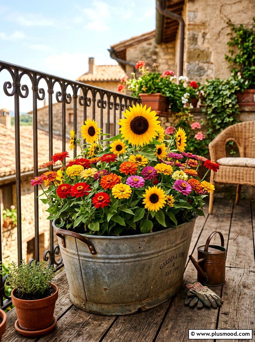 Galvanized Metal Tub - 25 summer balcony planter ideas