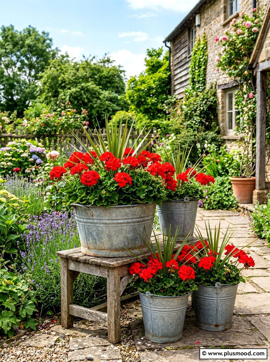 Galvanized Planters - 25 easy summer porch decorating ideas
