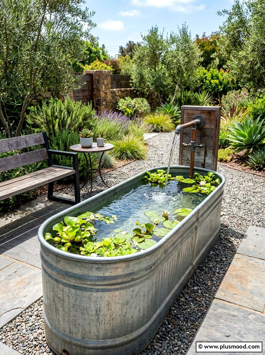 Galvanized Steel Water Trough - 25 summer patio ideas with water feature