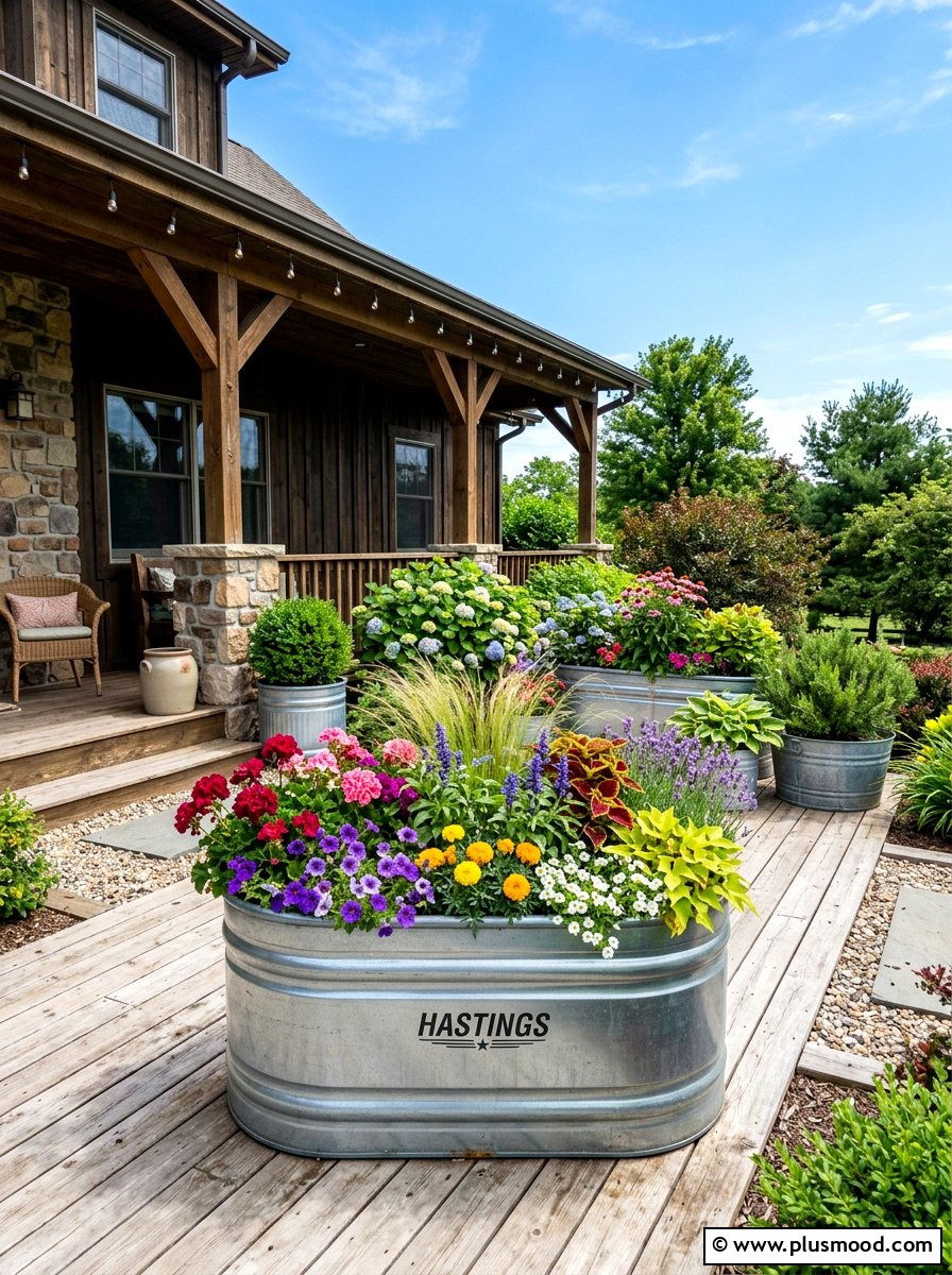 Galvanized Tub Planter Garden - 25 summer farmhouse garden ideas