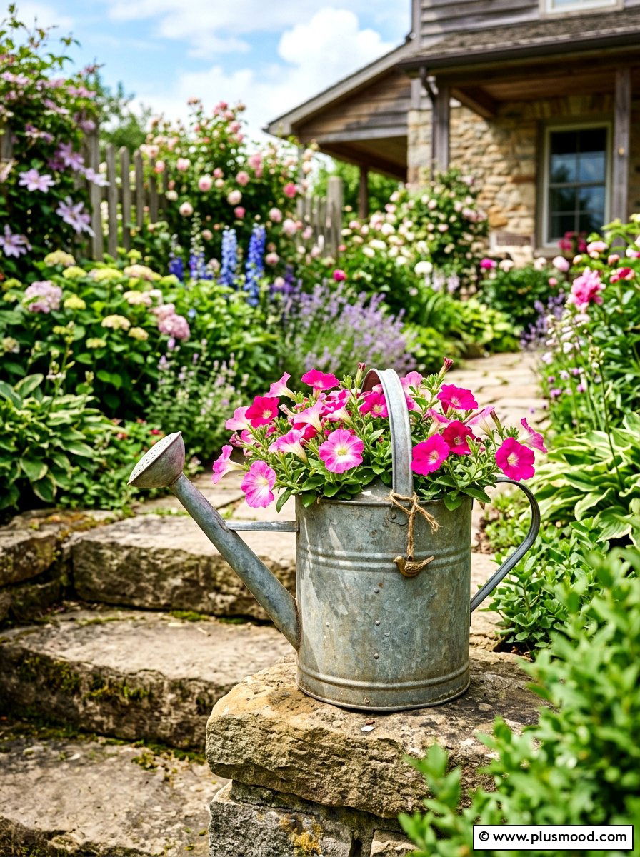 Galvanized Watering Can Planter - 25 summer farmhouse planter ideas