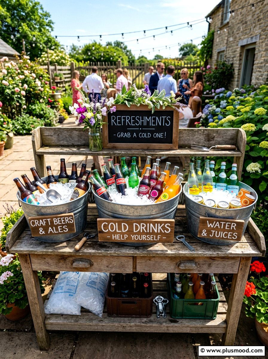 Galvanized bucket drink station - 25 summer farmhouse outdoor entertaining ideas