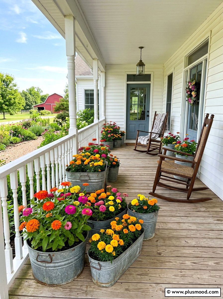 Galvanized metal patio planters - 25 late summer farmhouse decor ideas