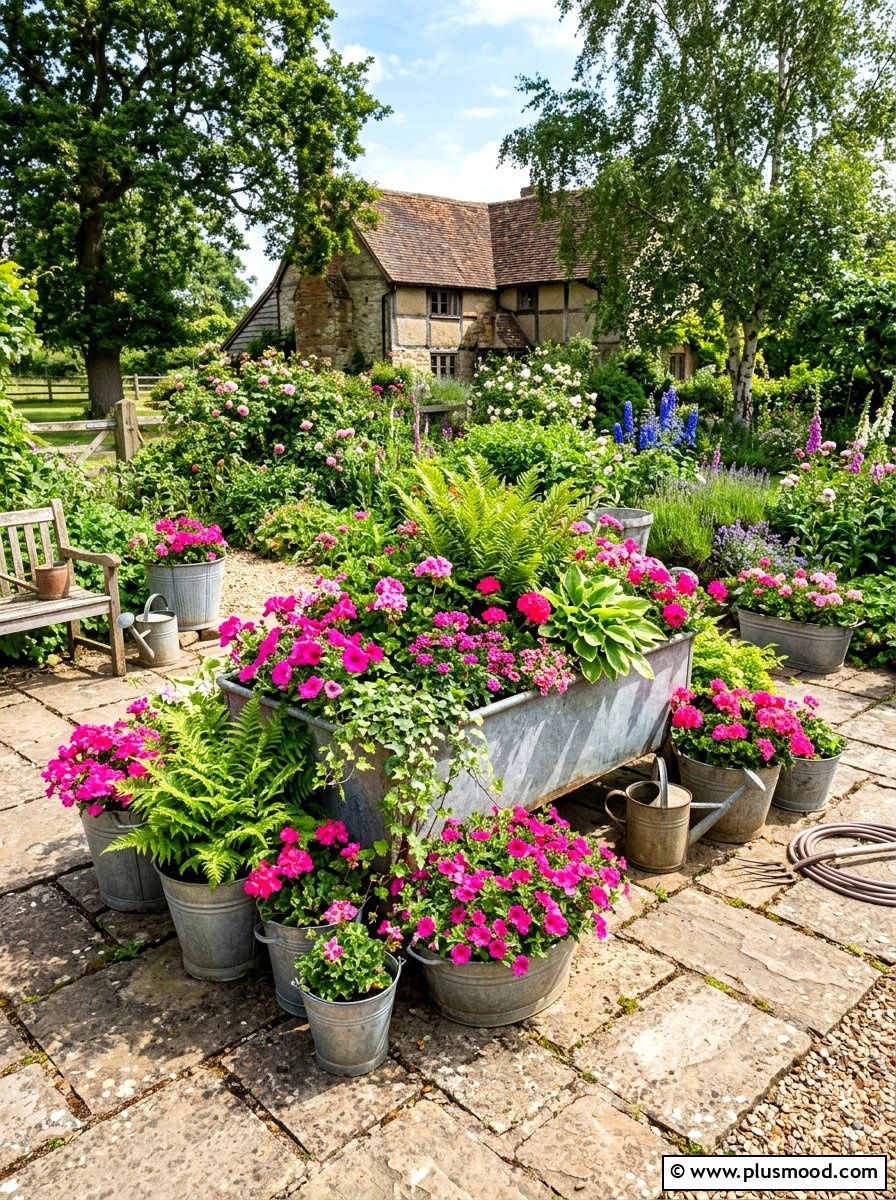 Galvanized metal planter garden - 25 summer rustic backyard ideas