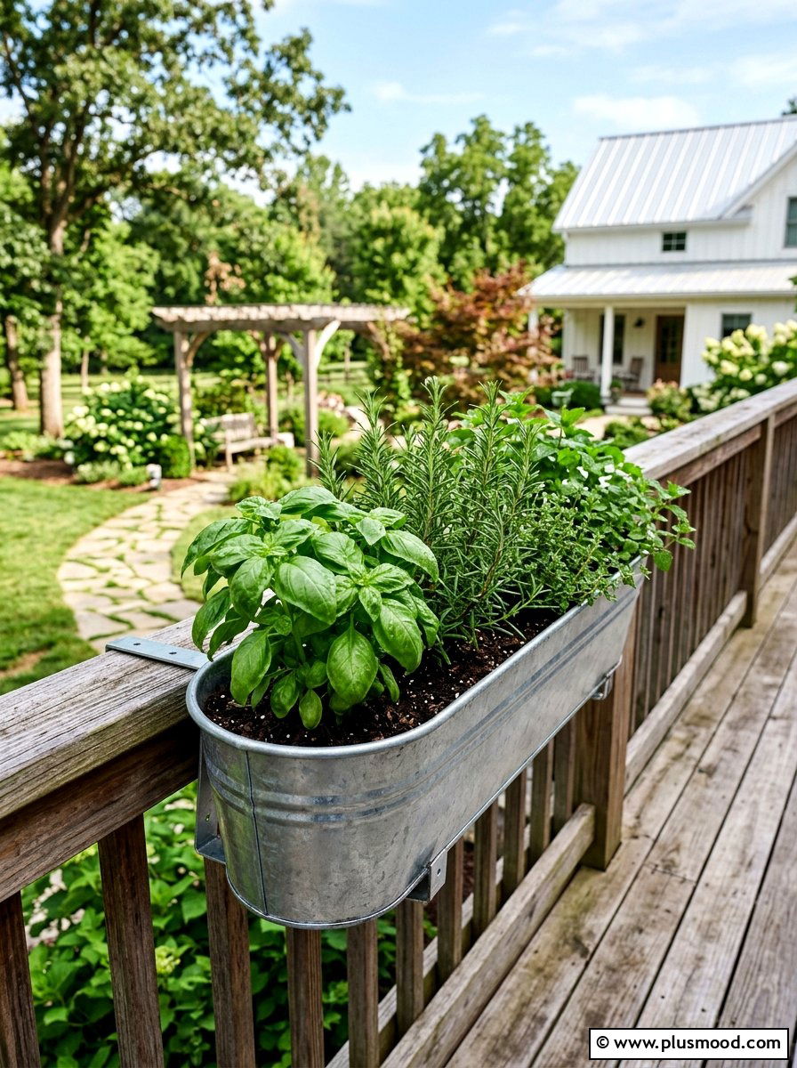 Galvanized steel railing planter - 25 summer railing planter ideas