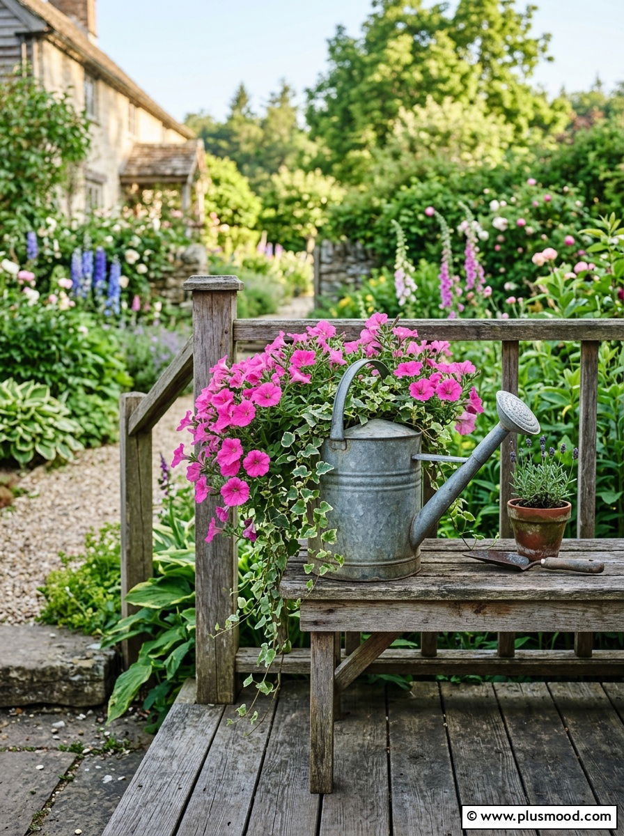 Galvanized watering can planter - 25 outdoor garden decor ideas with watering cans