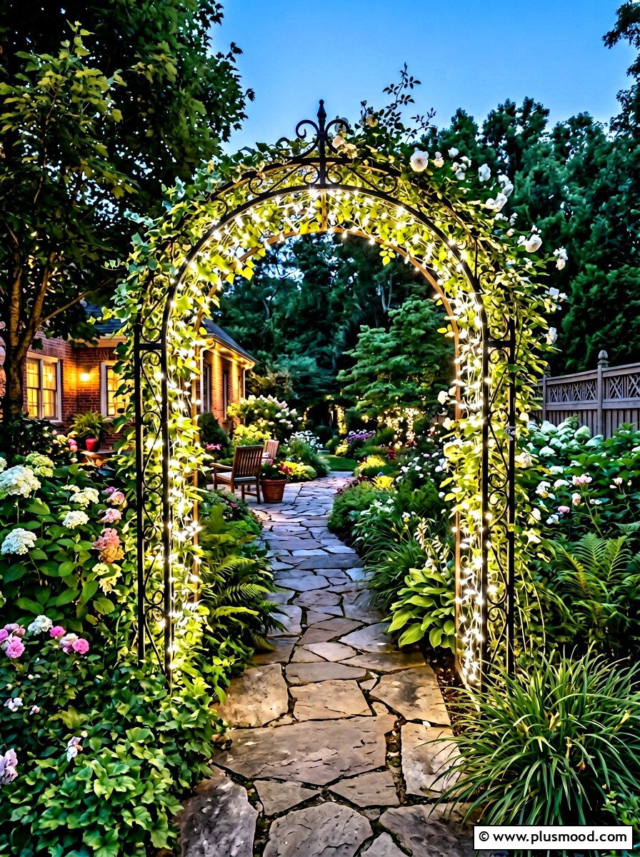 Garden Arch Lights - 25 small backyard ideas with string lights