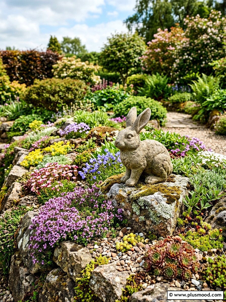 Garden Bunny Rock Decoration - 25 painted rock ideas with Easter bunny