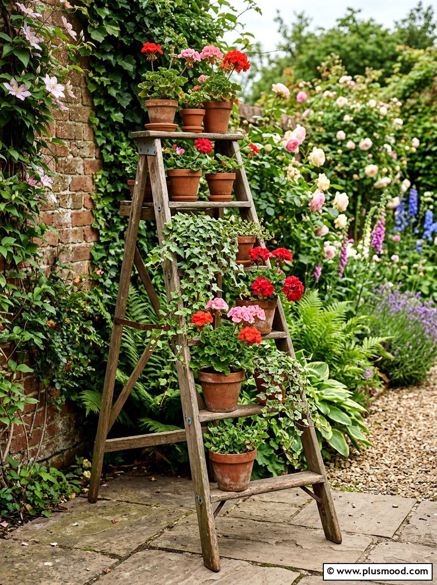 Garden Ladder Plant Stand - 25 small backyard ideas with vertical garden