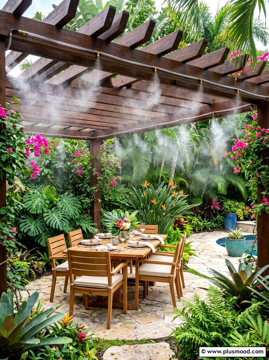 Garden Mist Cooling System - 25 summer splash pad backyard ideas