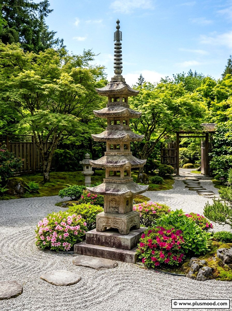 Garden Pagoda Statue - 25 small backyard ideas with zen garden