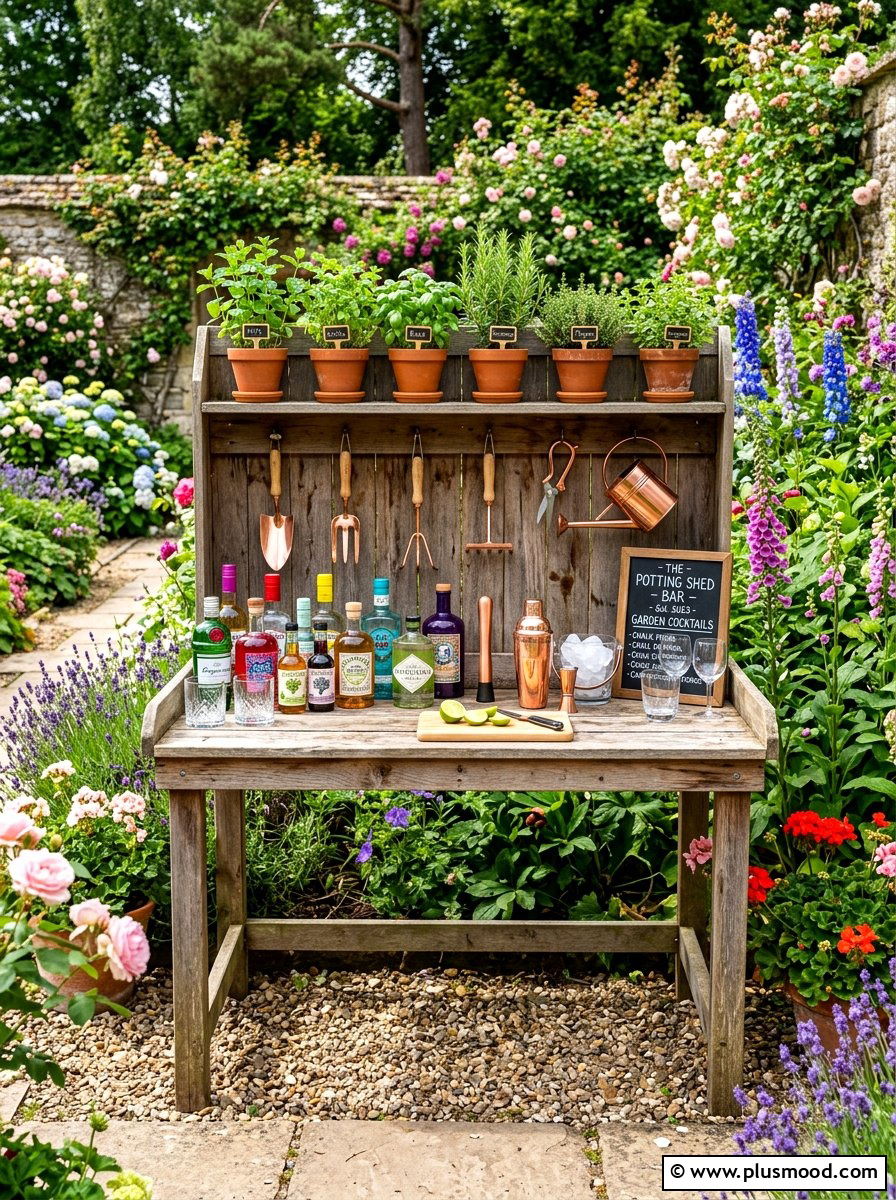 Garden Potting Bench Bar - 25 summer drink station ideas for summer