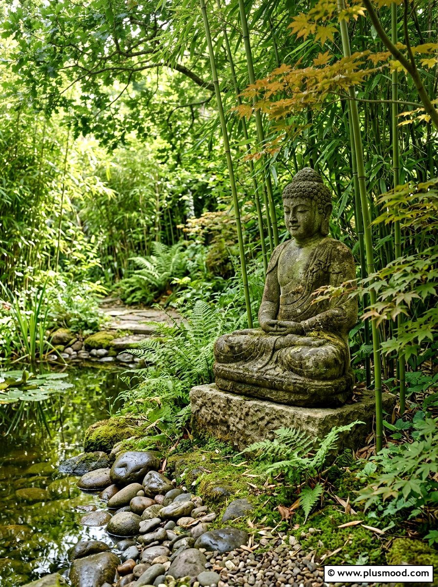 Garden Stone Statue - 25 pool landscaping ideas for zen style